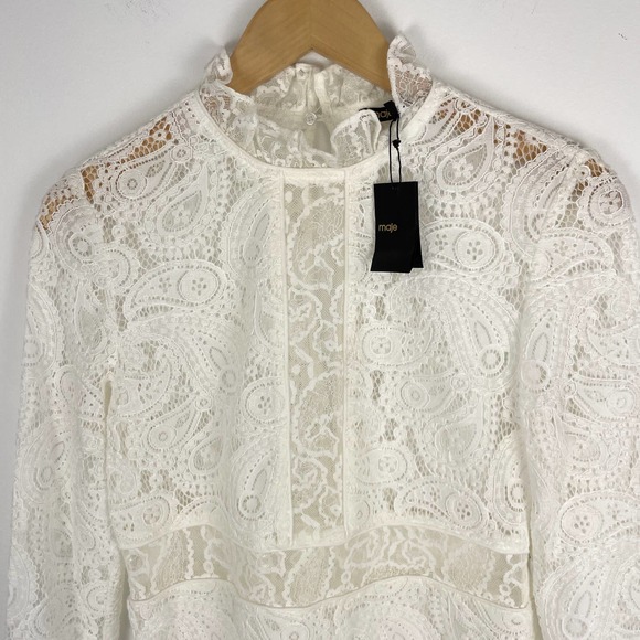 Maje Rilene Paisley Long Sleeve Guipure Lace Mini Dress White Medium New - Picture 3 of 16